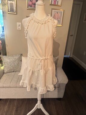 Anthropologie Cream Ruffle-Trim Halter Dress